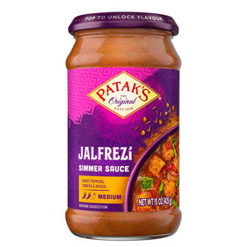 Pataks Jalfrezi Simmer Sauce - Tomato-Based Curry Sauce with Green and Red Bell Pepper, Spices - Gluten-Free & Vegan Mild Indian
