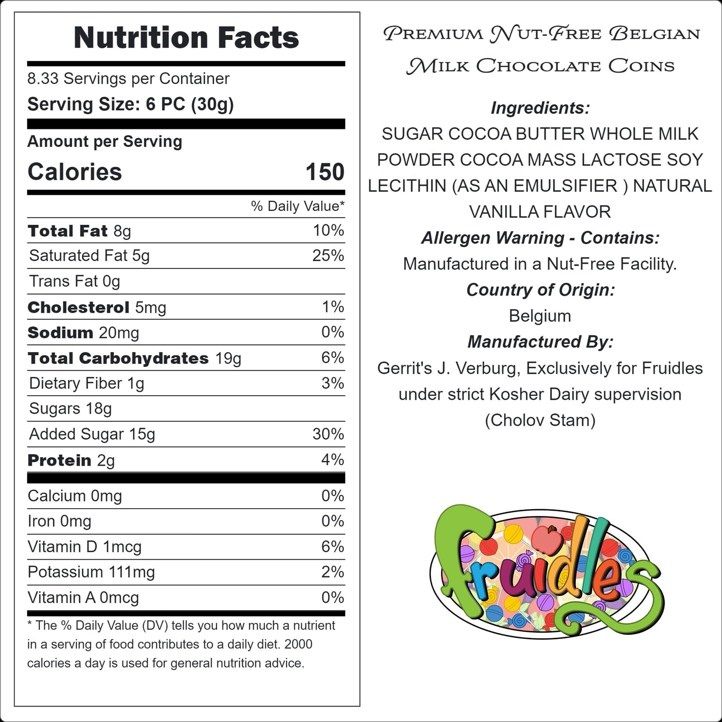 Fruidles Edible Gold Half Dollar Coins, Nut Free, Non-GMO, Kosher Dairy, 25-Pack