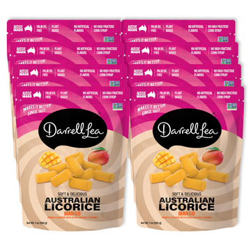Darrell Lea Soft Australian Licorice, Non-GMO, No Palm Oil, Plant Based, No High Fructose Corn Syrup, Soft & Chewy Licorice Candy, Made in Australia (Mango, 7 Ounce (Pack of 8))