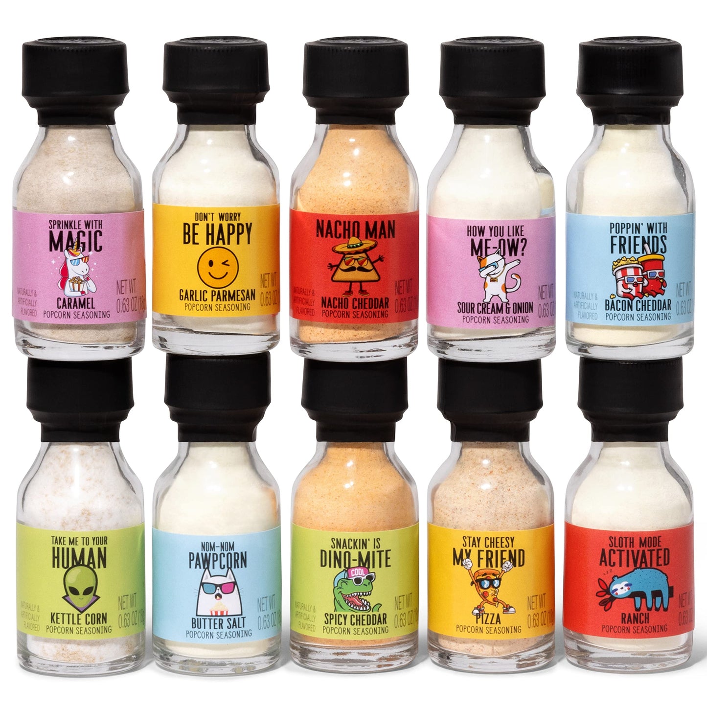 Thoughtfully Gourmet Popcorn Seasoning Sampler Kit, 10 Flavors - Kettle Corn, Garlic Parmesan, Bacon Cheddar, Caramel, Butter an