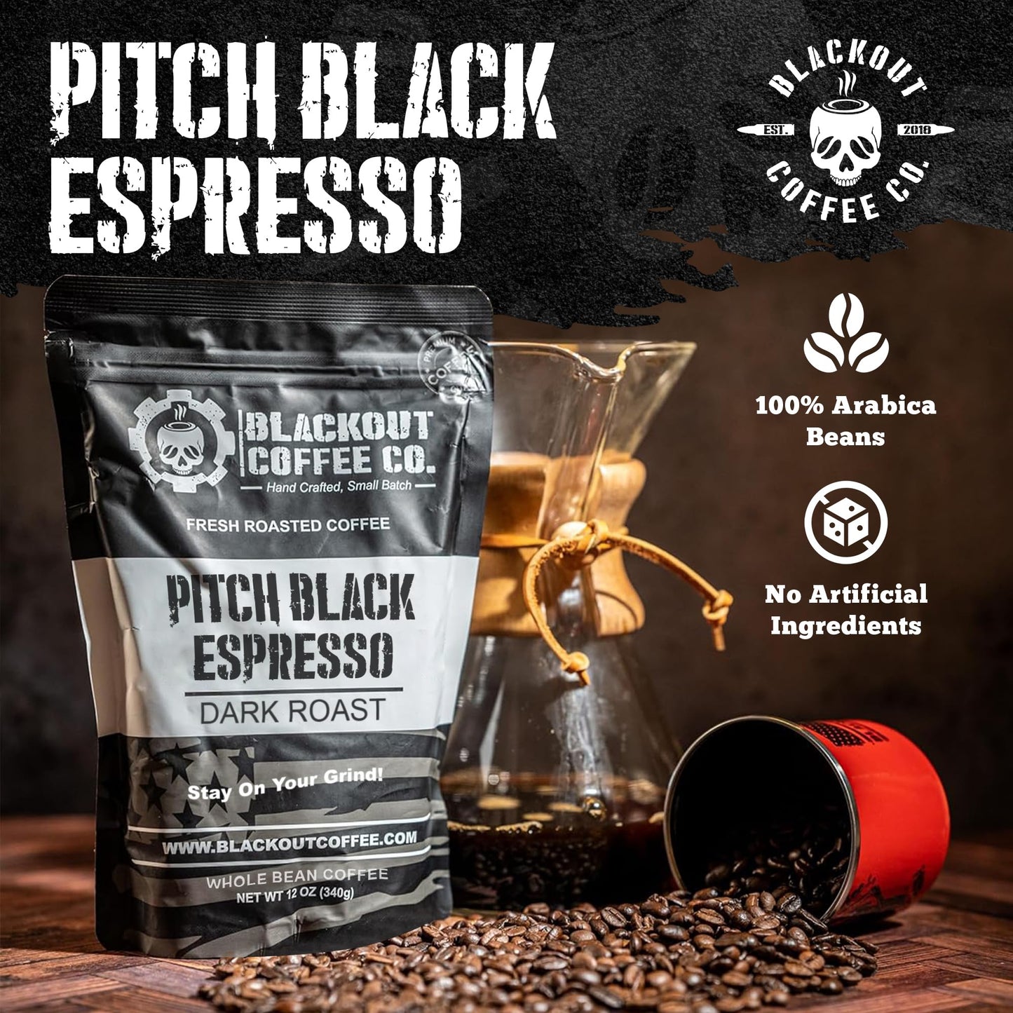 Blackout Coffee Pitch Black Espresso - Extra Dark Roast Whole Bean - 12 oz Bag