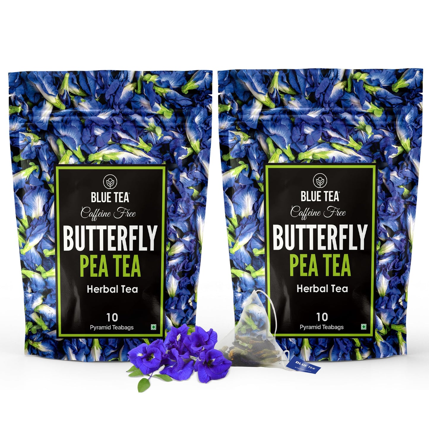 BLUE TEA Butterfly Pea Flower Herbal Tea - 20 Tea Bags (Pack of 2) - Non-GMO, Premium Zipper Packaging