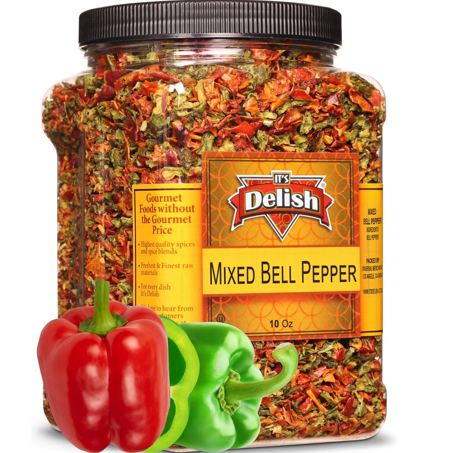 Its Delish Dehydrated Dried Bell Peppers Mix, 16 Oz Jumbo Container, Vegan, Kosher, Chopped & Dried Vegetable Spice Seasoning