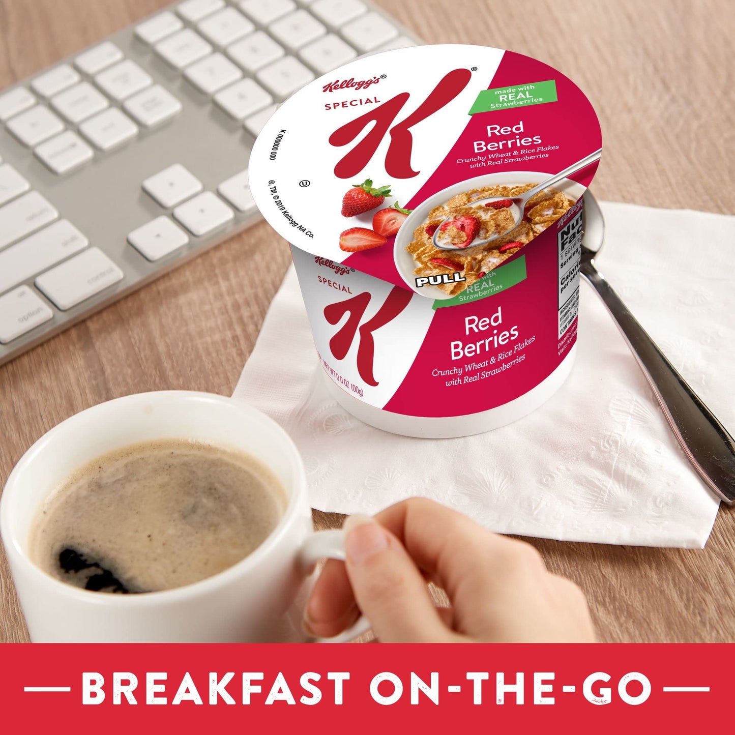Kellogg’s Special K Breakfast Cereal Cups, 30oz (12 Cups) with Real Strawberries & 11 Vitamins and Minerals, 2.5 Ounce Pack