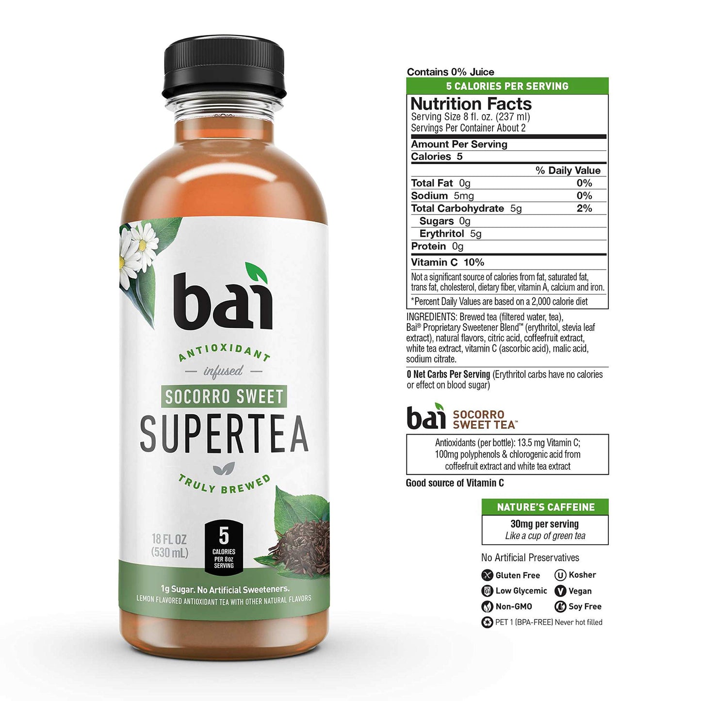 Bai Iced Tea, Antioxidant Infused Supertea, 18 Fl Oz Bottle