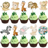 Gyufise 36Pcs Safari Animals Cupcake Toppers Jungle Animals Cupcake Picks Elephant Giraffe Lion Hippo Monkey Zebra Leaf Cake Dec