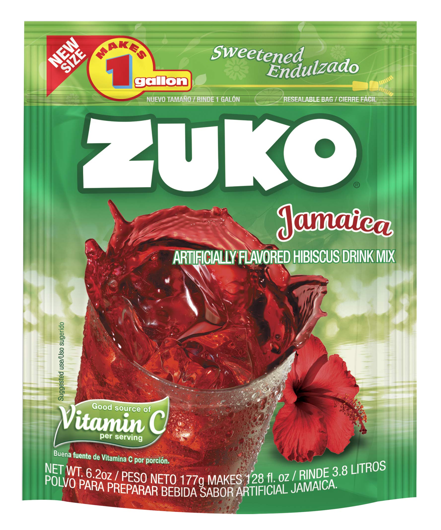Zuko Jamaica Instant Powder Drink | Gallon Pack | No Sugar Needed | Vitamin C | 6.2 Ounce (Pack Of 6)