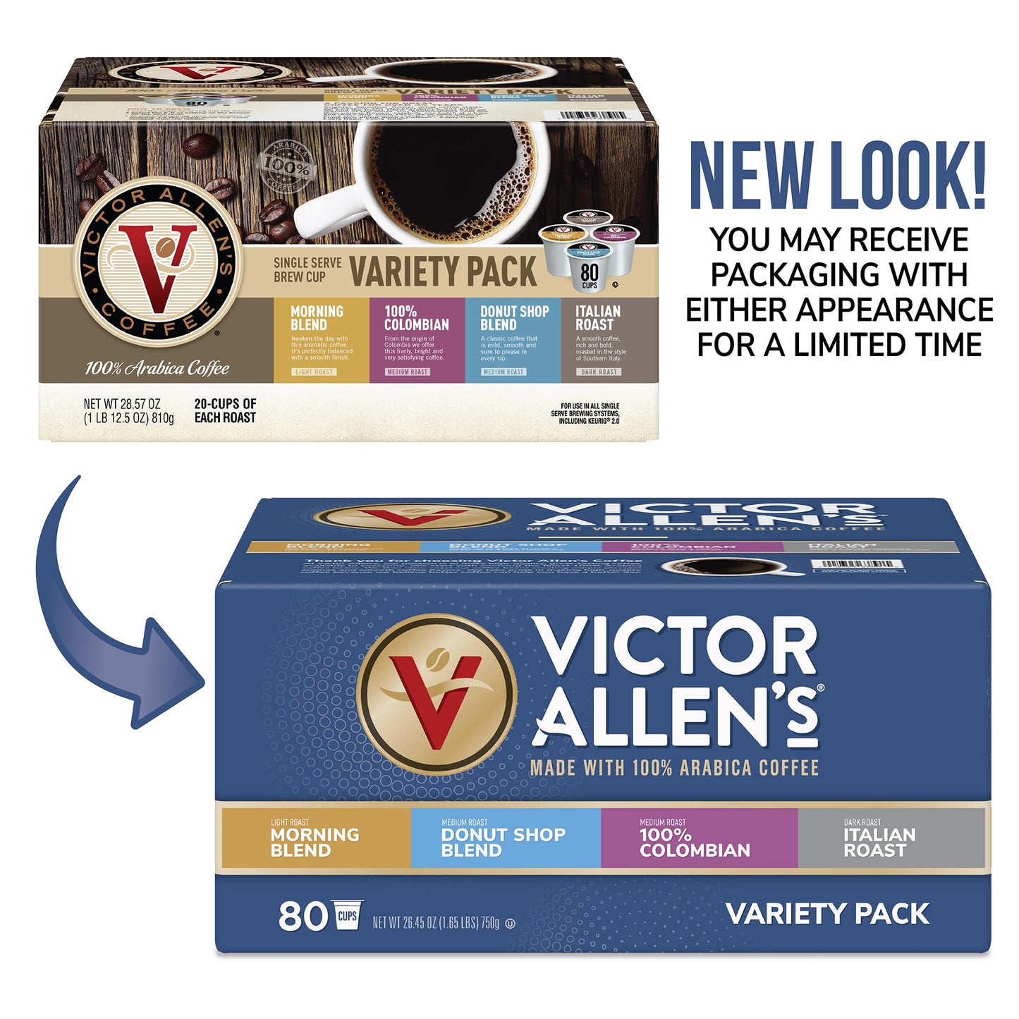 Victor Allens Coffee Variety Pack - 80 Count Single Serve Pods for Keurig - Morning Blend, 100% Colombian, Donut Shop, Italian Roast