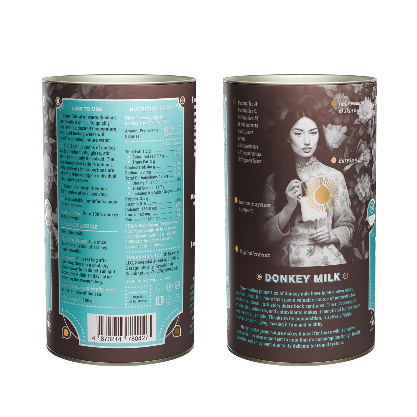 Donkey Queen Milk Powder  180g  100% Organic and Sweet Taste Without Added Sugar  Vitamins  Minerals  Immune Booster  Freeze-Dried  No Preservatives  No Additives