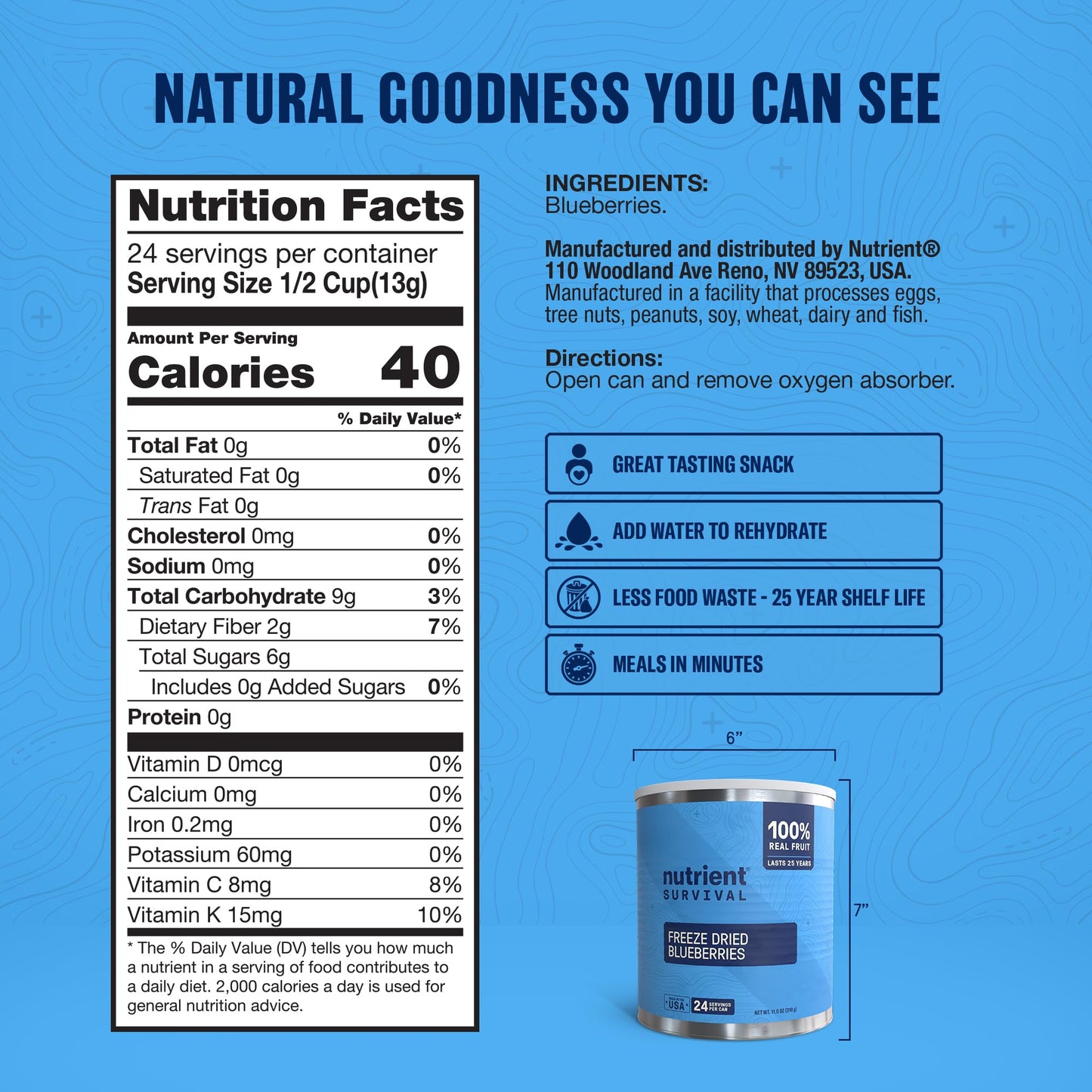 Freeze-Dried Blueberries - #10 Can | 25-Year Shelf Life | Emergency Food