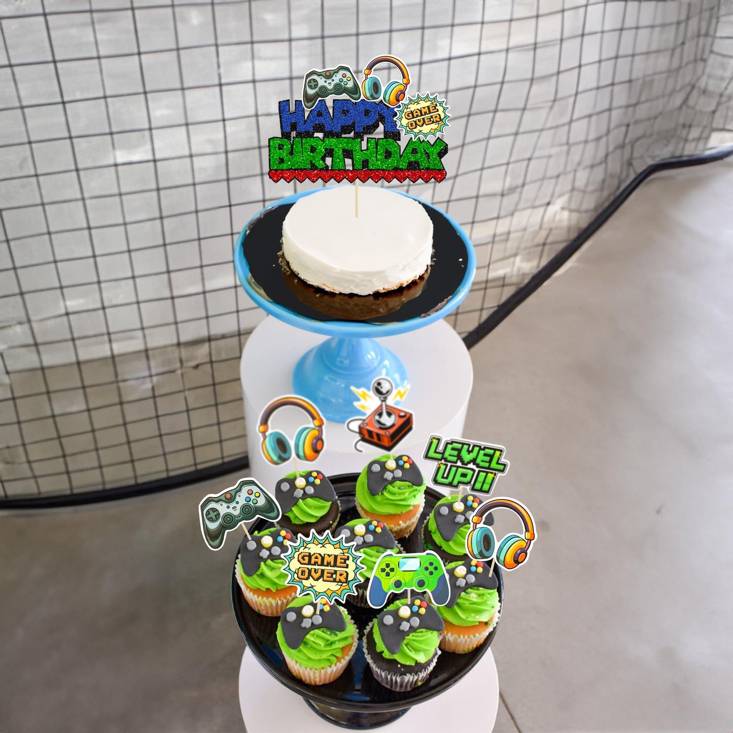 Ephlyn 37Pcs Video Game Cupcake Toppers Video Game Happy Birthday Cake Topper Game On Controllers Cupcake Picks Gamepad Cake Dec