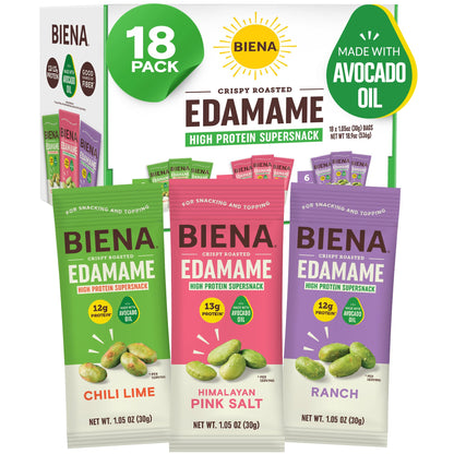 Biena Crispy Roasted Edamame Beans Snack - High Protein Low Carb Snack for Adults & Kids, 12g-13g Protein per Serving - Made w/A