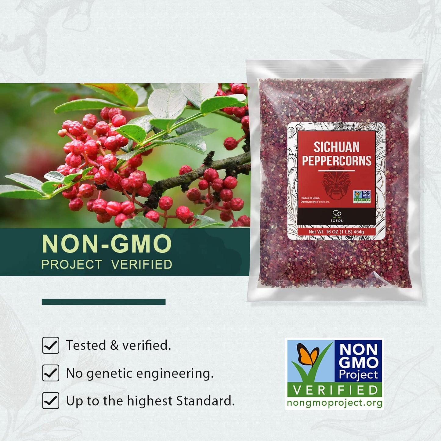 Soeos Sichuan Peppercorns, Authentic Szechuan Pepper Corn, Tingle And Numbing Effect, Less Seeds, Strong Flavor, Essential For Kung Pao Chicken, Mapo Tofu, 16 Oz (454G), Grade A Red Peppercorn