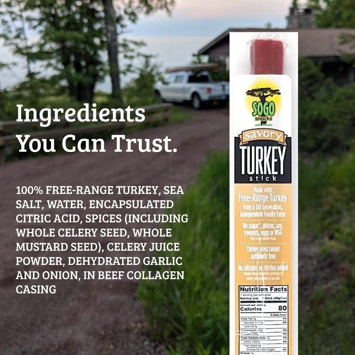 Sogo Snacks Savory Turkey Low Carb Hiking Snacks, Gluten Free, 1 Ounce (Pack of 48)