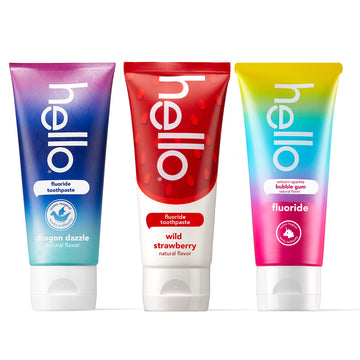 Hello Variety (Unicorn, Strawberry, Dragon) Fluoride Kids Toothpaste, Anticavity, Natural Flavors, Vegan, Sls Free, Gluten Free,