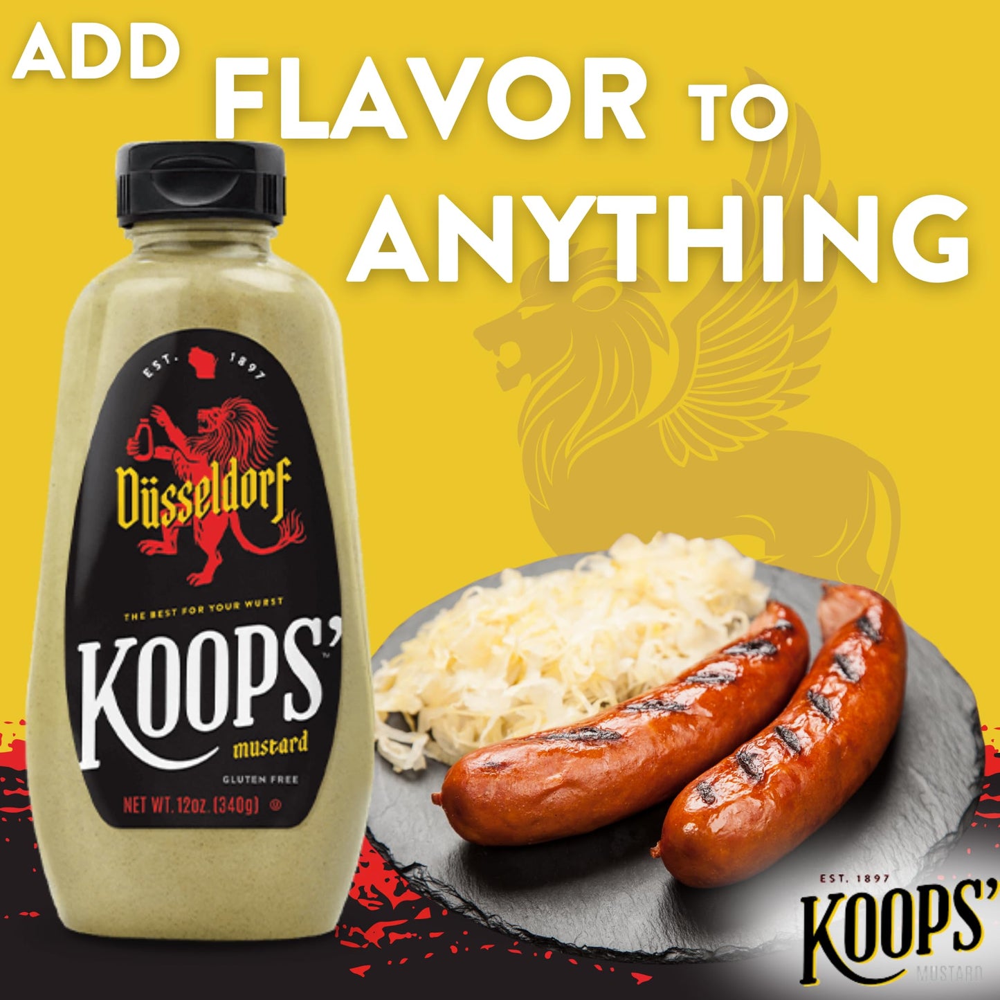 KOOPS Dusseldorf Mustard, German-Style Bratwurst Mustard, Gluten-Free, Kosher, 12 Oz, Pack of 6