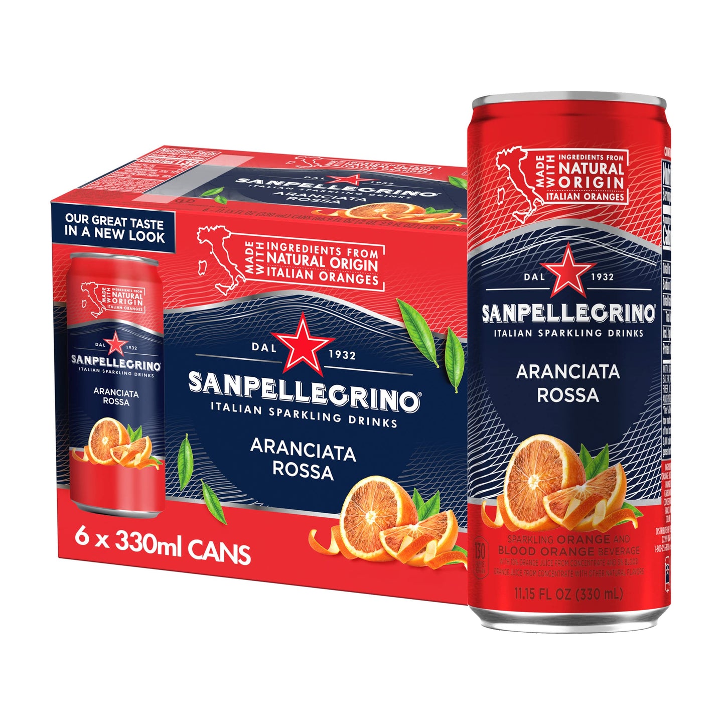 Sanpellegrino Italian Sparkling Drink Aranciata Rossa, Sparkling Orange and Blood Orange Beverage, 11.15 Fl Oz Can