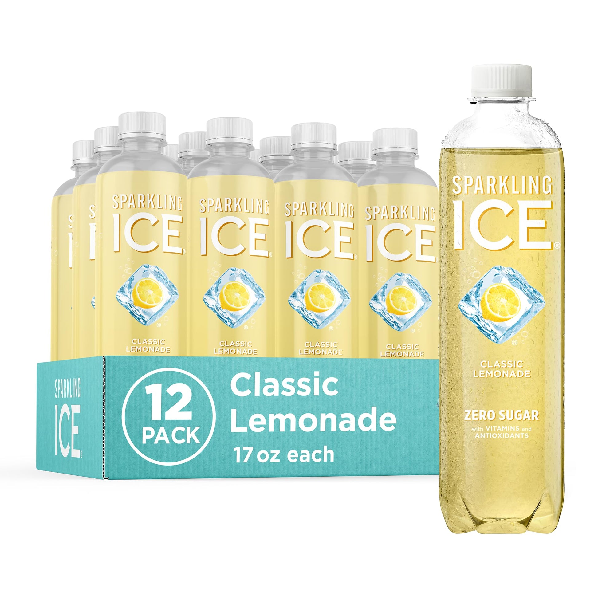 Sparkling Ice Classic Lemonade Sparkling Water, Zero Sugar, 17 Fl Oz (Pack of 12)