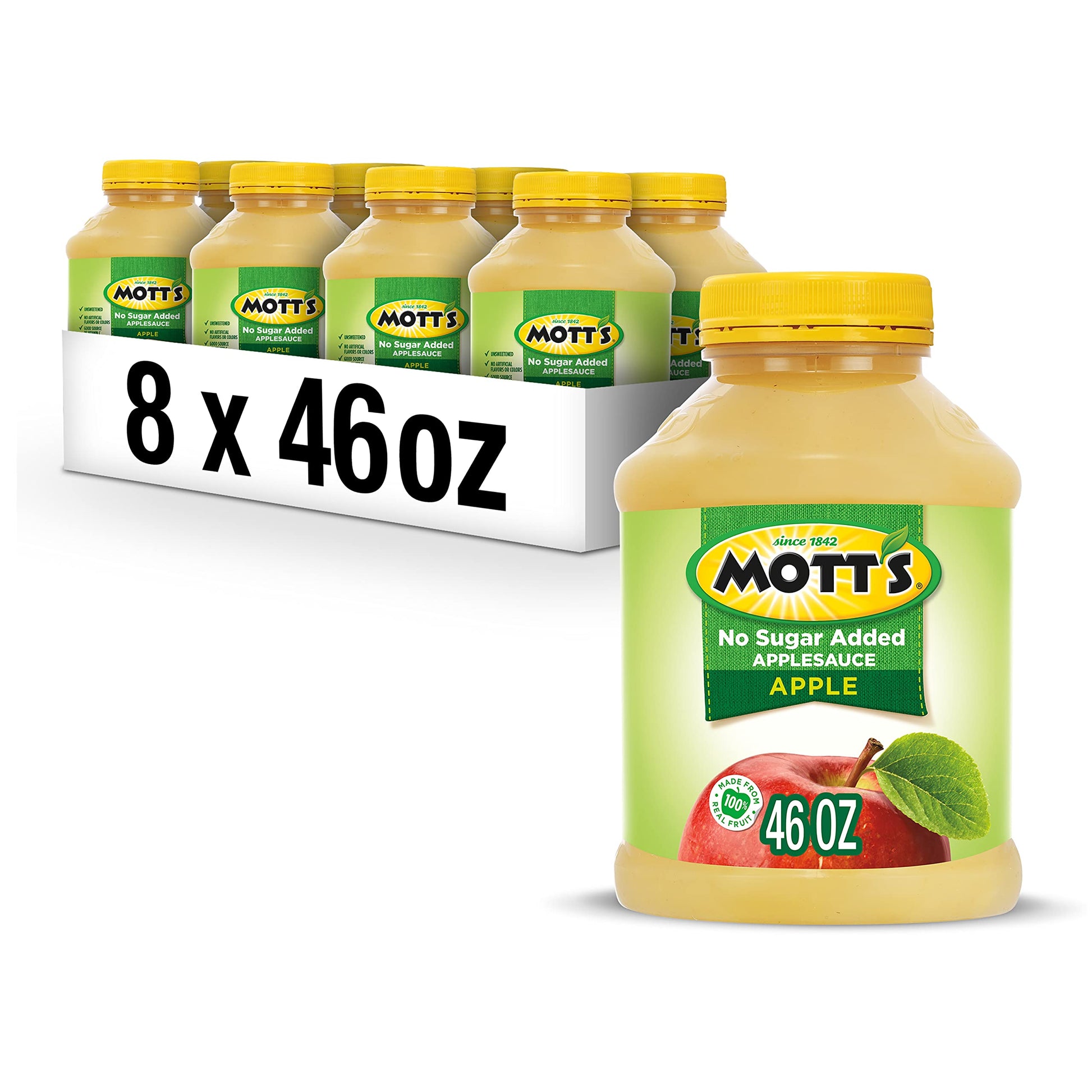Mott'S No Sugar Added Applesauce, 46 Oz Jar (Pack Of 8), Good Source Of Vitamin C, No Artificial Flavors