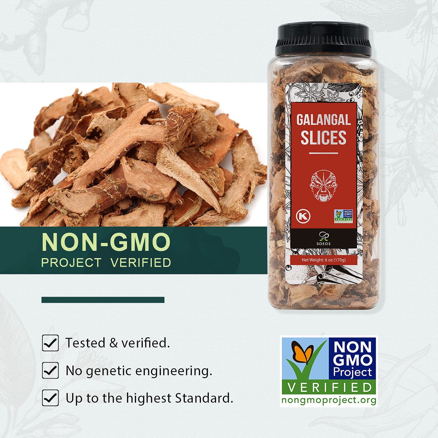 Soeos Galangal Slices 6 Ounces, Non-GMO Verified, Kosher, Great Galangal - Alpinia Galanga, Perfect for Tom Yum and Tom Kha Soup