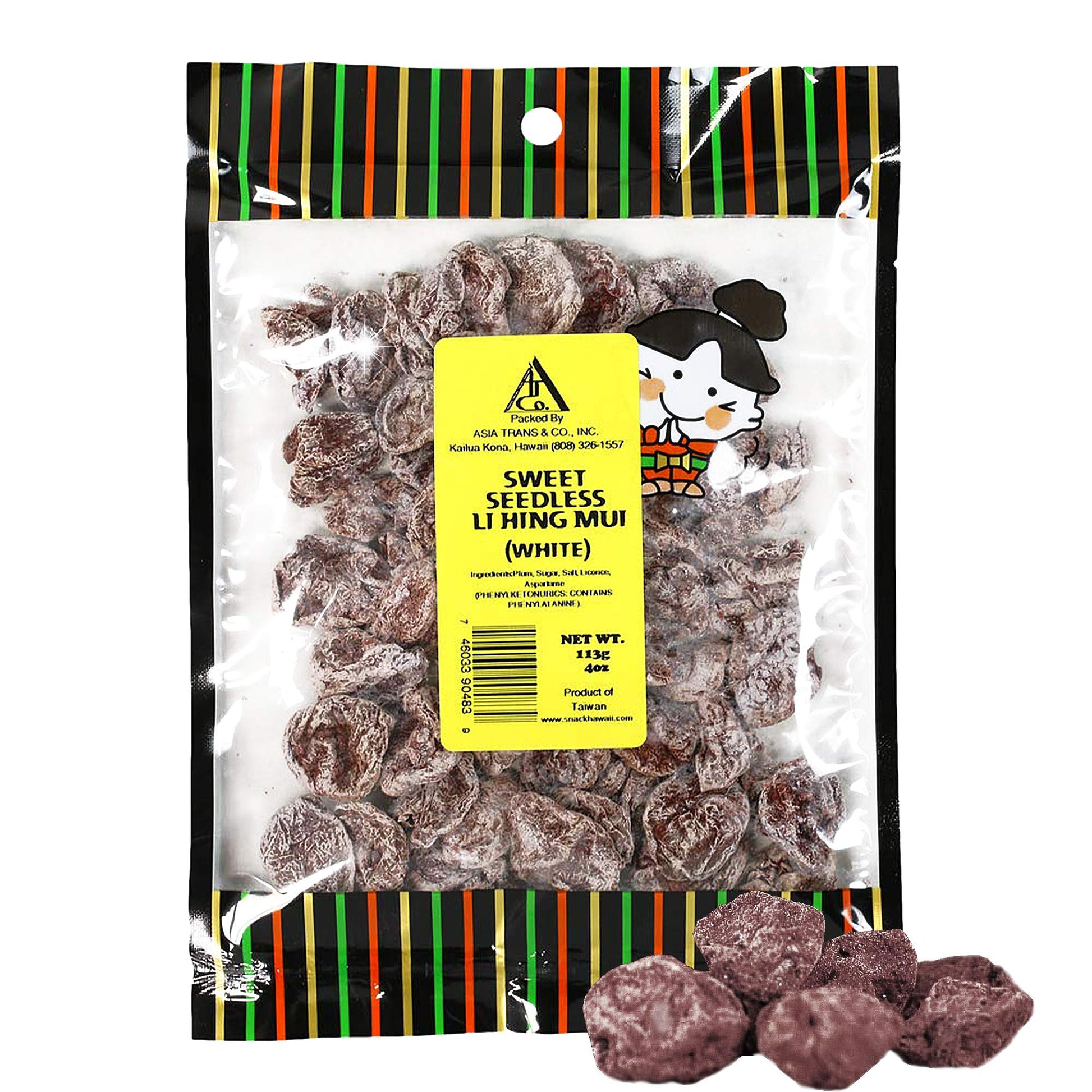Asia Trans Sweet Seedless Li Hing Mui Crack Seed Plums | Hawaiian Favorite | Naturally Sweet Dried Asian Plum Candy (4 Oz)