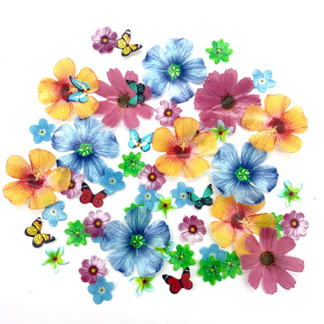 Weraru 58Pcs Edible Butterfly And Flowers Cake Topper Cupcake Toppers Wedding Themed Party Birthday Cake Decoration Mixed Size &