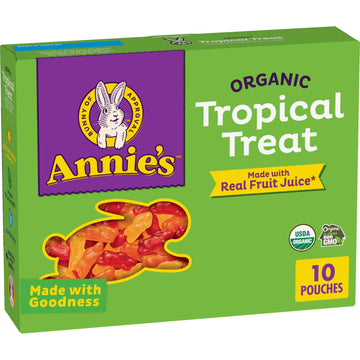 Annies Organic Bunny Fruit Flavored Snacks, Tropical Treat, Gluten Free, 10 Pouches, 7 oz