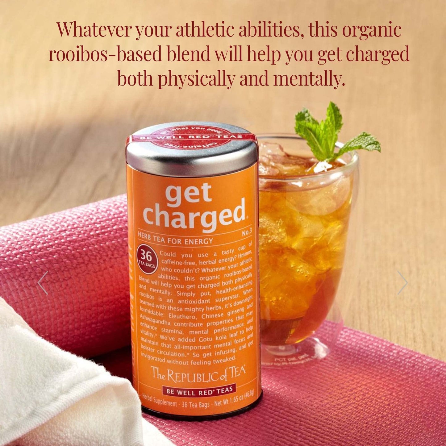 The Republic of Tea Get Charged Herb Tea, Caffeine-free, 36 Tea Bags, Tin
