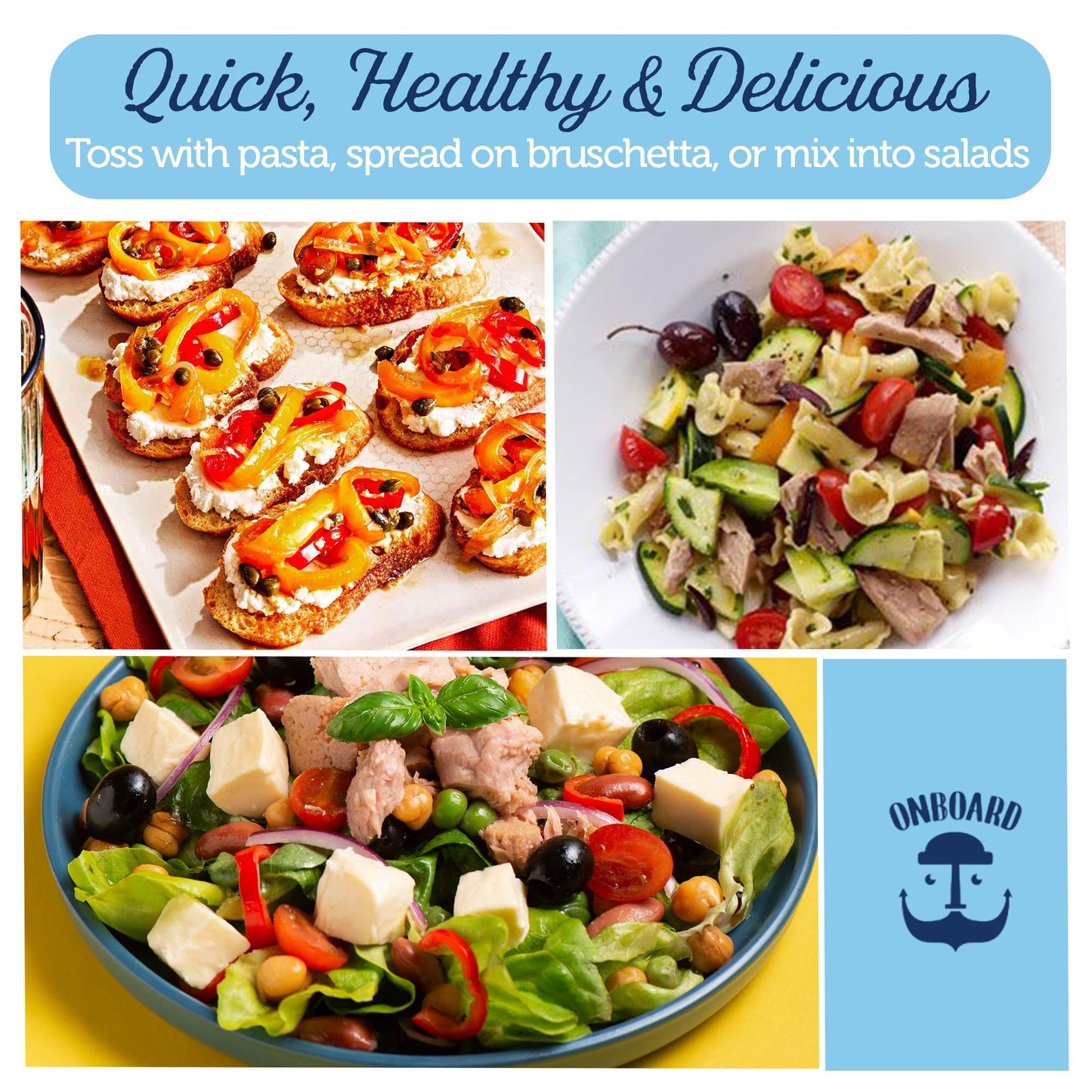 Onboard Ready To Eat Italian Tuna Salad - Tuna Snacks With Beans, Chickpeas, Peas & Peppers - High-Protein Mediterranean Salad (5.64 Oz, Pack Of 6)