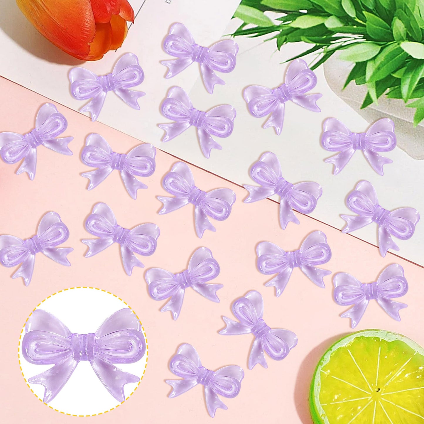 YCTHUNFISH Pink Bow Cupcake Toppers, 30 Pack Acrylic Picks for Weddings & Parties, Purple