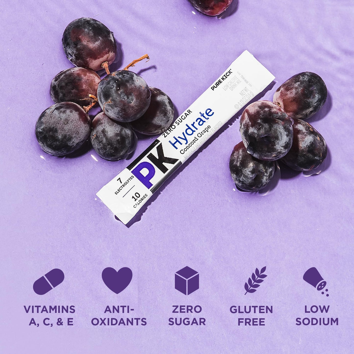PURE KICK Hydration Singles Drink Mix, Concord G , 12 Boxes, 72 Packets Total, 0.13 Ounce Each