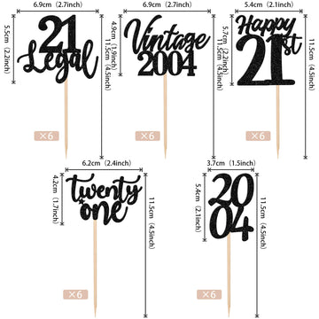 30Pcs Happy 21St Birthday Cupcake Toppers Cheers To 21 Vintage 2004 Cupcake Picks Hello 21 Twenty One 21St Birthday Decorations