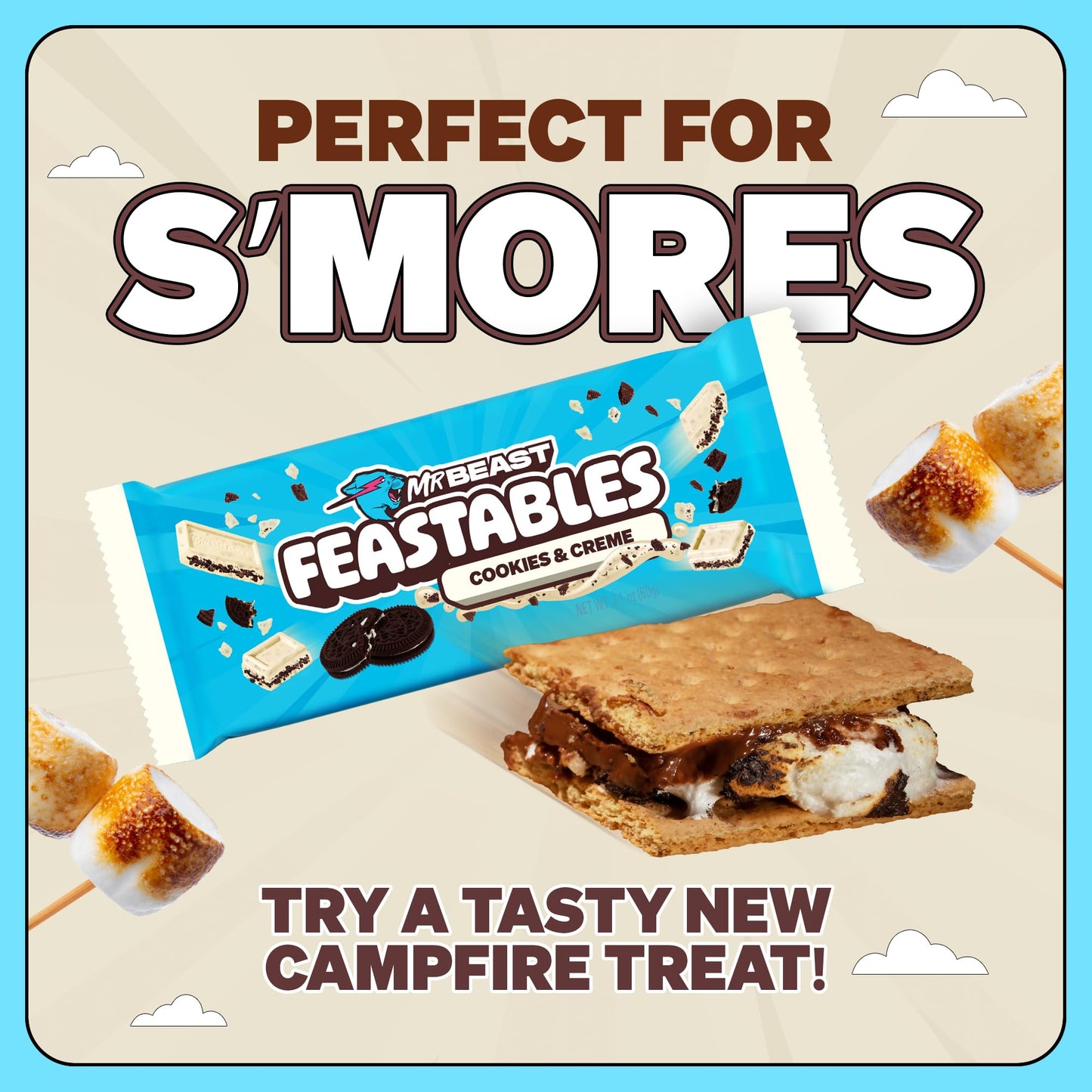 Feastables Cookies & Creme Chocolate Bar, King Size, 10 Count, Fairtrade Cocoa, 2.1 Oz Each