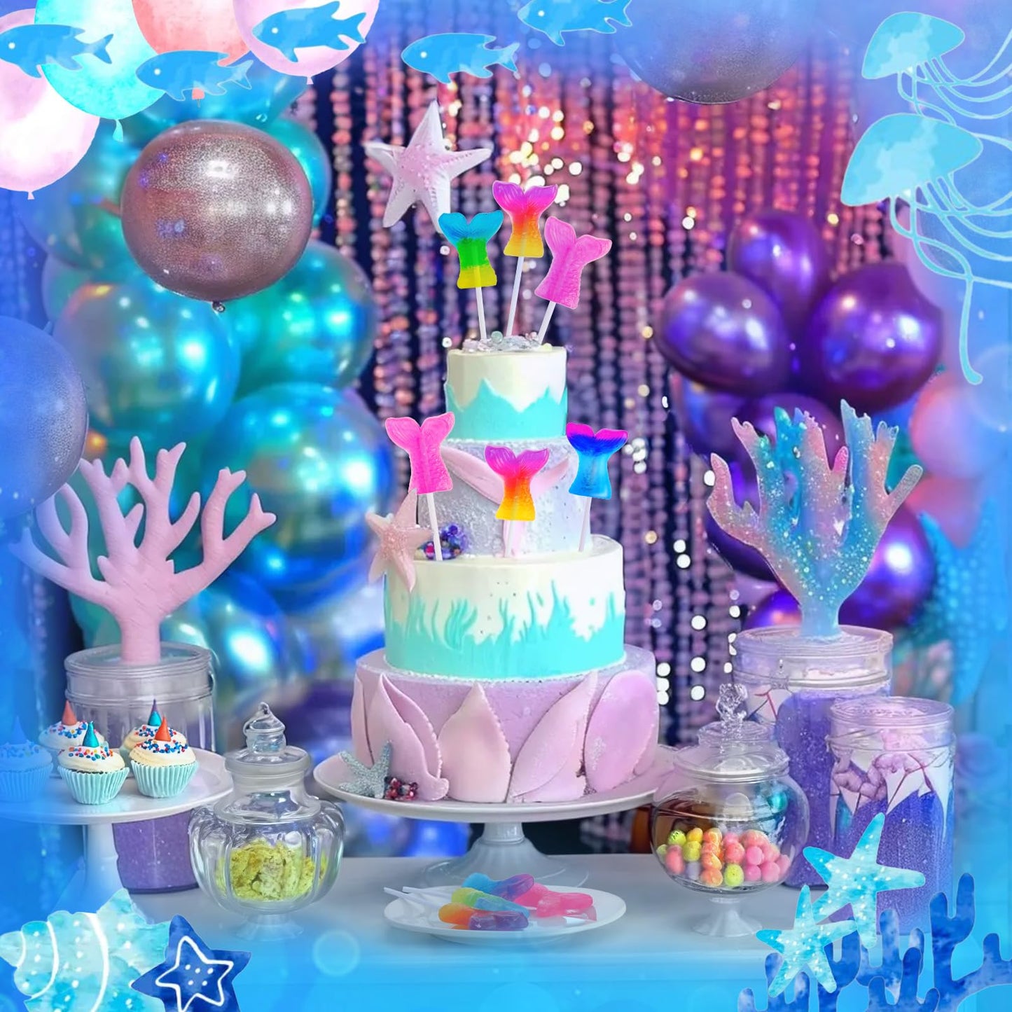 Mermaid Lollipops 24Pk, Mermaid Tail Candy Lollipops For Mermaid Birthday Party Favors, Lollipops Mermaid Candy, Mermaid Snacks,