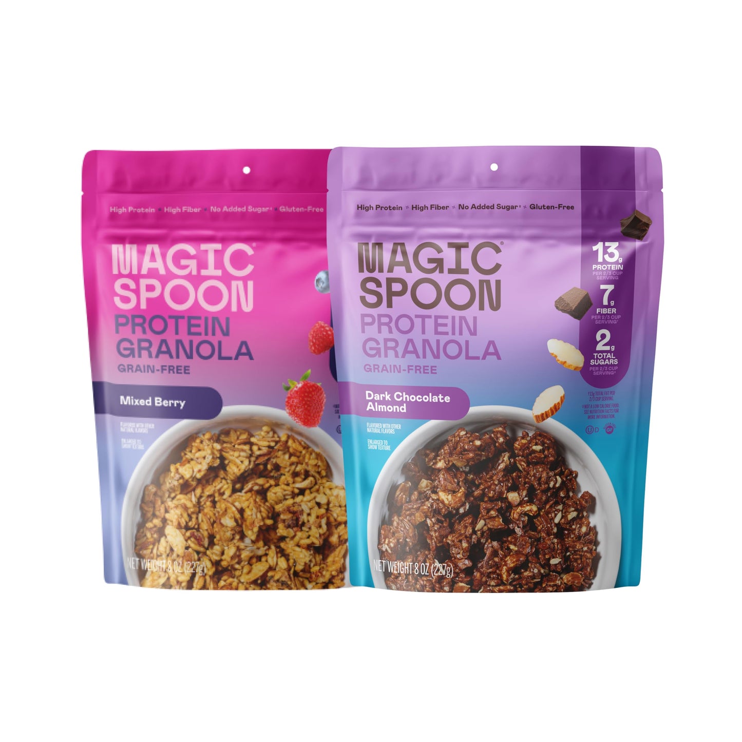 Magic Spoon Protein Granola - High Protein, Keto Friendly, Low Sugar - 8 Ounce (Pack of 2) - Mixed Berry & Dark Chocolate Almond
