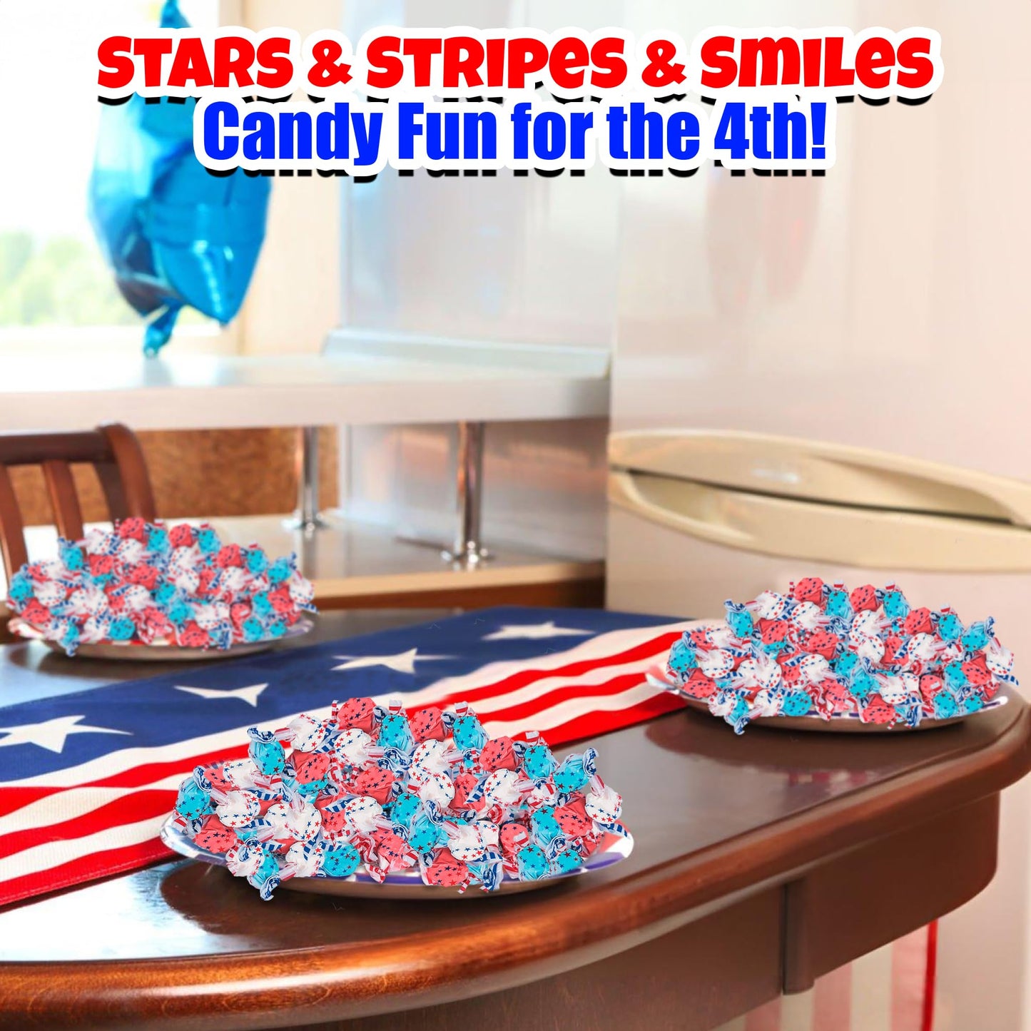 Fun Express Patriotic Red White And Blue Candy Bulk - 1.5 Pounds, 67 Pieces, Blueberry, Cherry, And Vanilla-Flavored