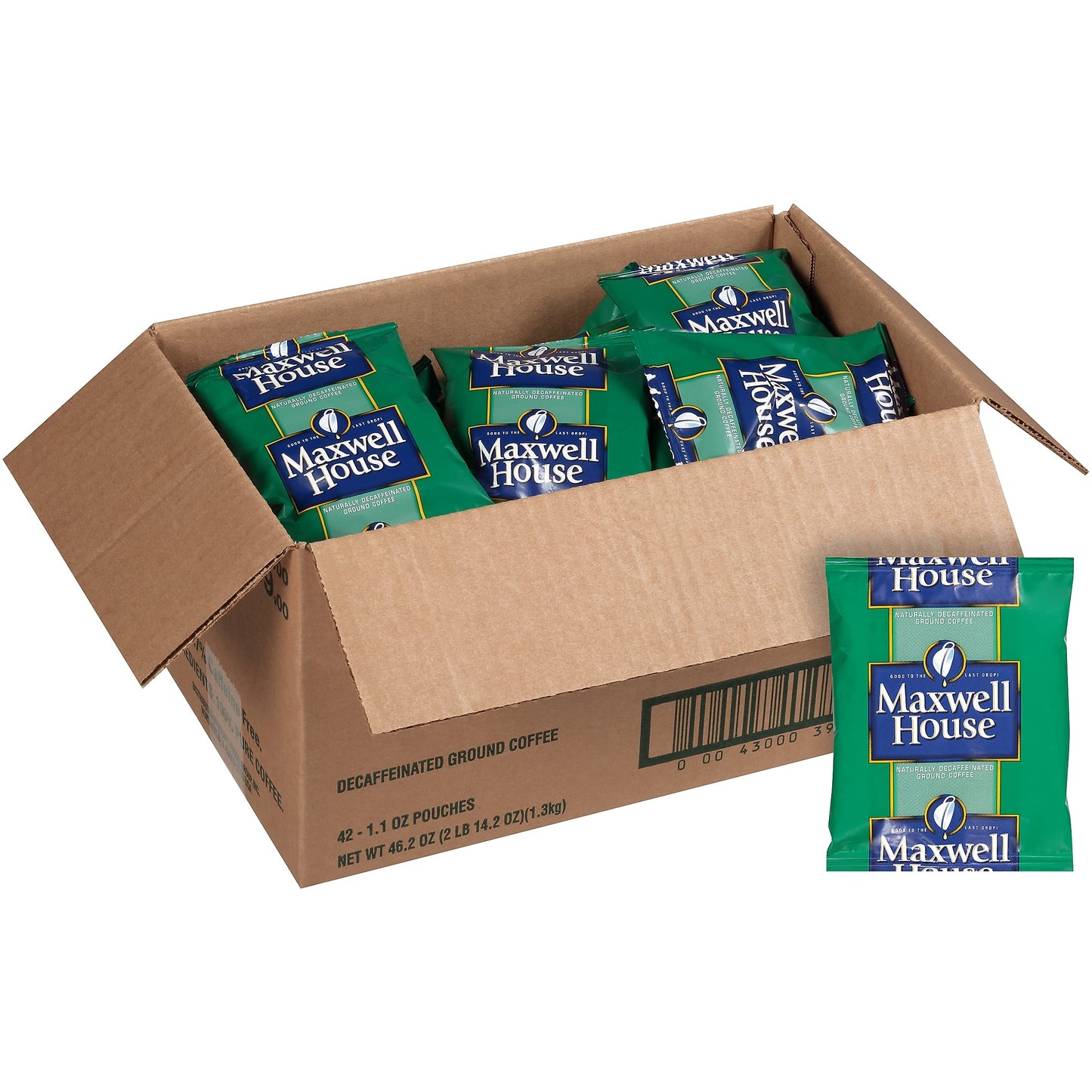MAXWELL HOUSE Coffee Original Roast Decaf 1.1oz Pack, 42/Carton, Model 390390