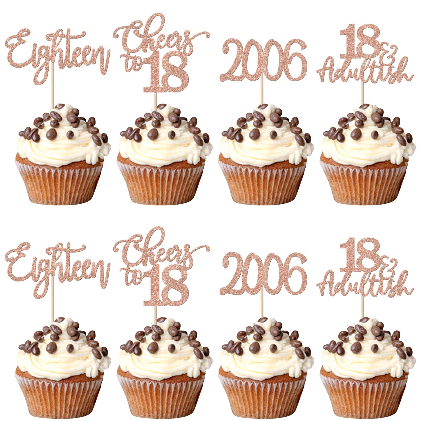 YCTHUNFISH 24 Pack 18th Birthday Cupcake Toppers Glitter Rose Gold Decorations for Happy 18th Birthday Party Supplies