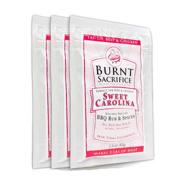 Burnt Sacrifice Sweet Carolina Style Gourmet BBQ Spice Dry Rub seasonings (1.5 Ounce Packet) Case of 6, Barbecue Pork, Ribs, Loi