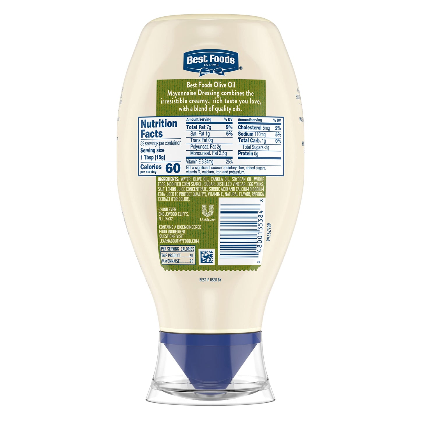 Best Foods Mayonnaise Dressing Olive Oil Mayo Squeeze Condiment for Simple Meals Rich in Omega 3-ALA 20 oz