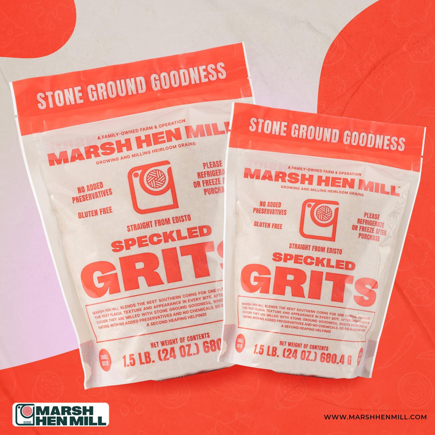 Marsh Hen Mill Speckled Pure Grits, Stone Ground Heirloom Blend, Gluten-Free, 24 oz (Pack of 1)