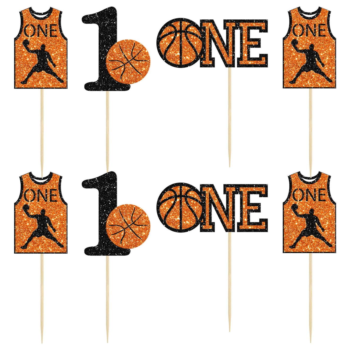 24Pcs Basketball One Cupcake Toppers Glitter Number 1 First Birthday Basketball Cupcake Picks For Basketball Sports Theme Baby S