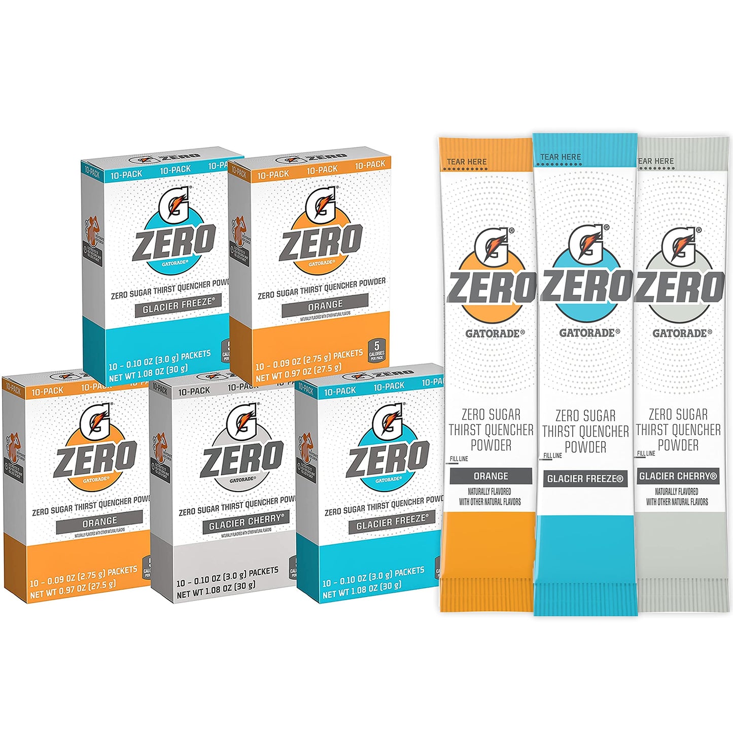 Gatorade G Zero Powder, Glacier Cherry Variety Pack, 0.10Oz Individual Packets - 10 Count (Pack Of 5)