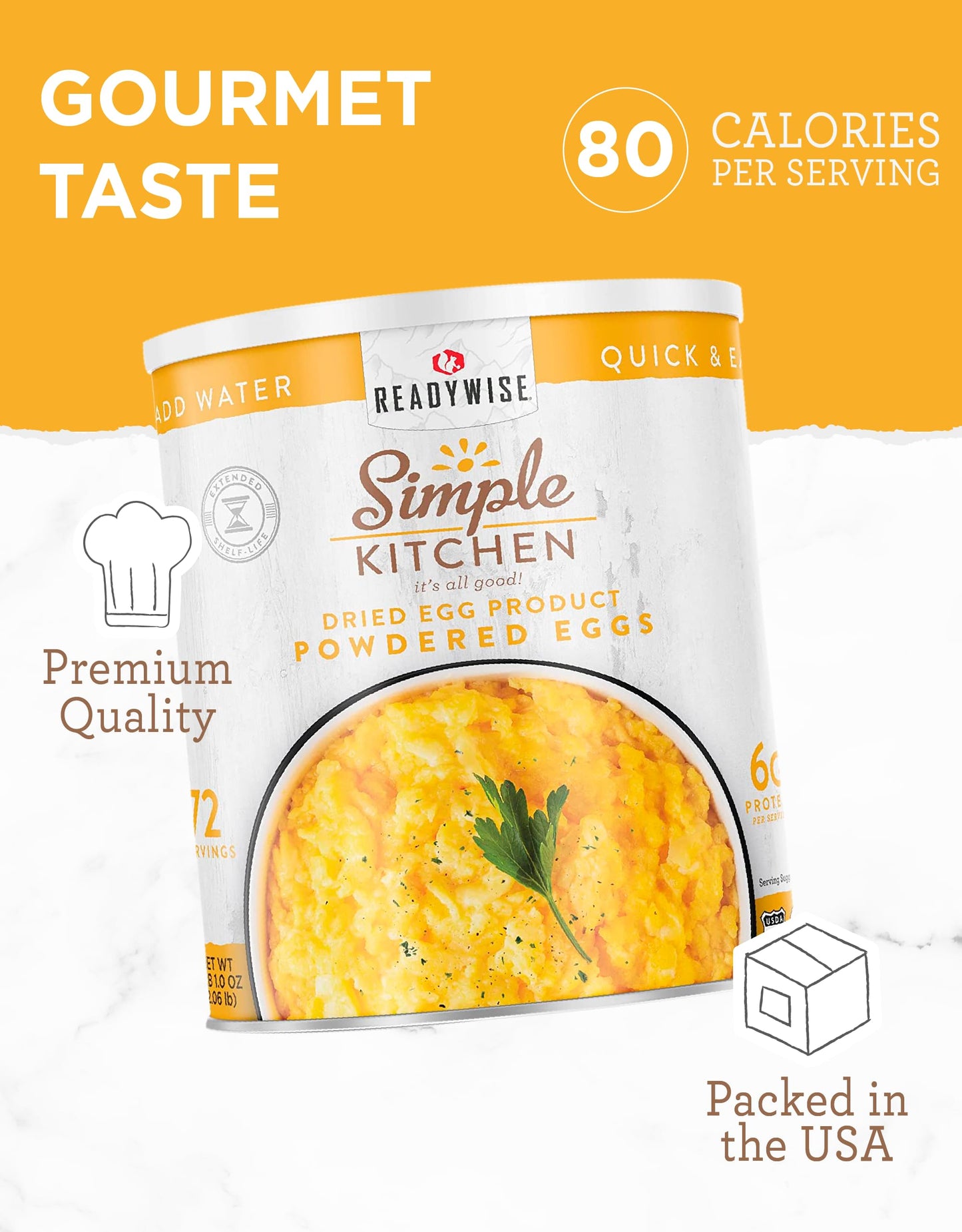 Readywise - Simple Kitchen, Powdered Eggs, 72 Servings, Emergency Supply, Dehydrated Food, Baking Supplies, Camping Meals, Survival Food, 10 Can Egg Powder, Dehydrated Eggs Powder