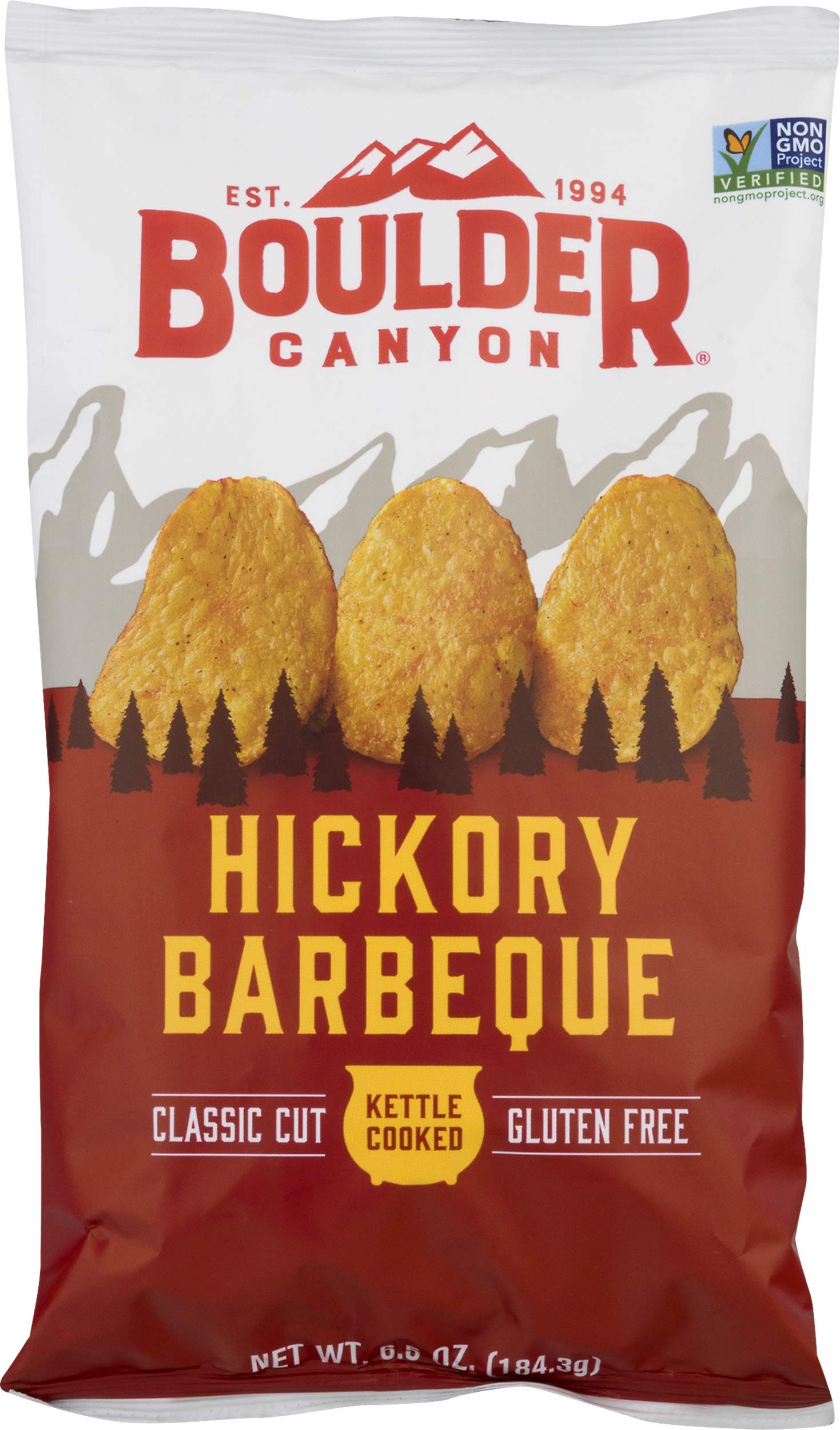 Boulder Canyon Kettle Cooked Potato Chips, Gluten Free, Hickory Barbeque, 6.5 Ounce