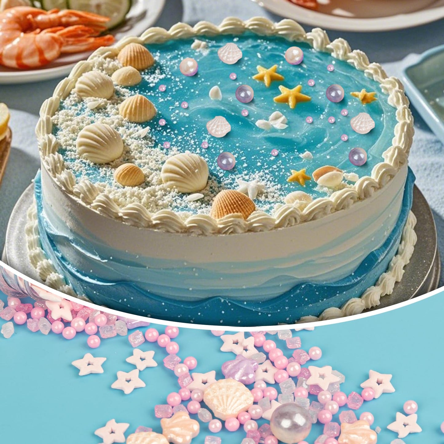 Twisweet Seashell Sprinkles, Edible Pink Sugar Sprinkles, Ocean Theme Cake Topper, 130g/4.58oz, Pink Beach Color
