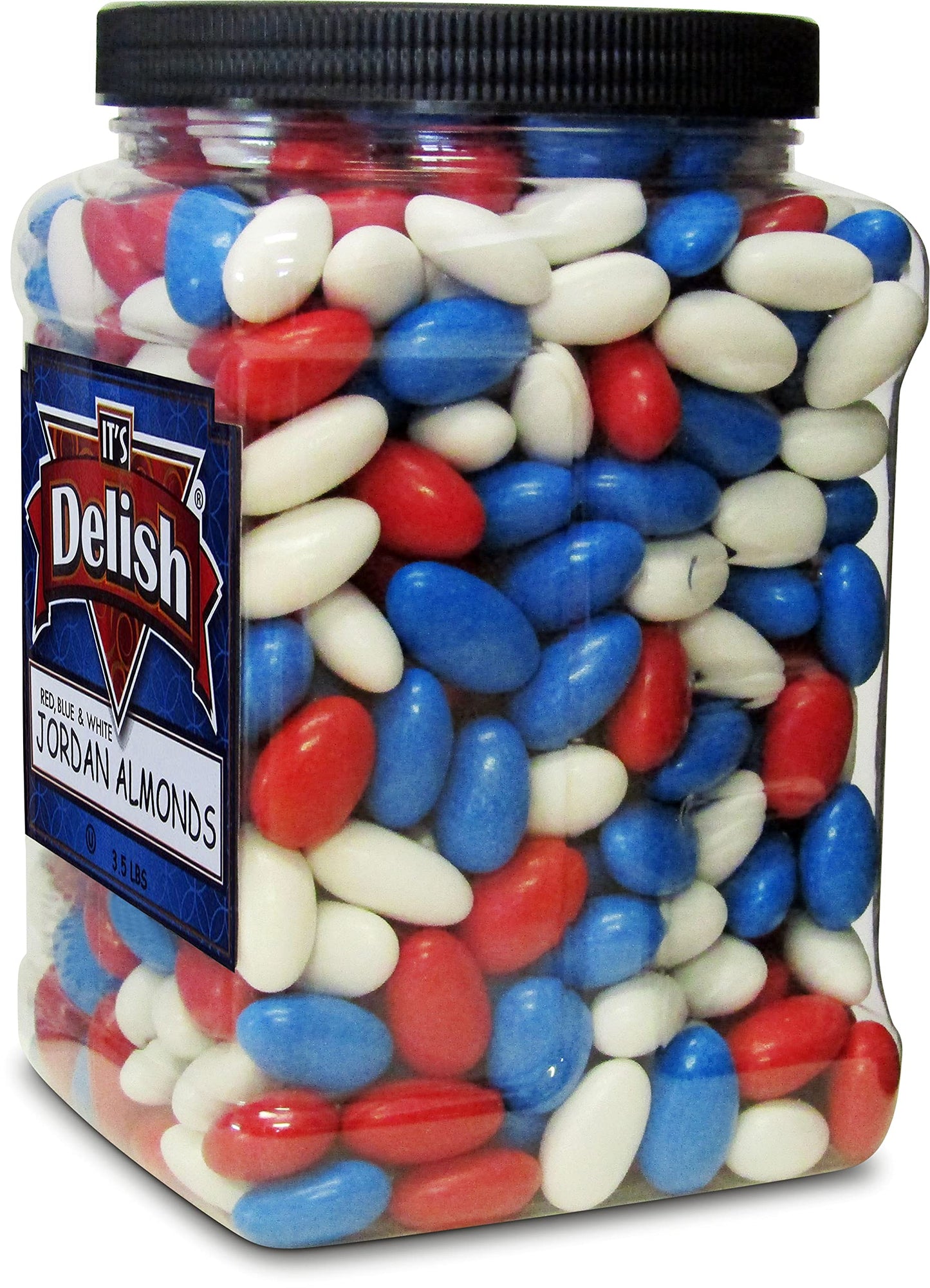 Patriotic Jordan Almonds Medley By Its Delish, 3.5 Lbs Jumbo Container | Red White And Blue Candied Almonds | Fourth Of July Par