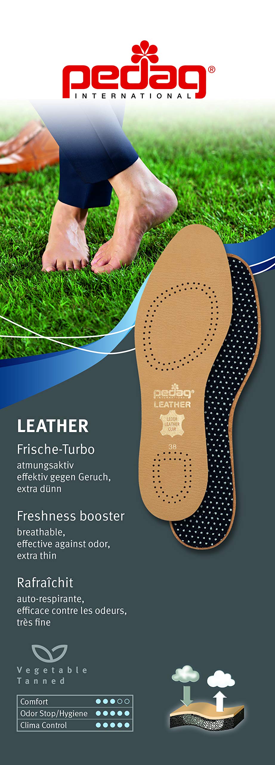 Pedag Leather Insole With Sweat Wicking Carbon Layer, Handmade In Germany, Fits Pumps And Dress Shoes, Tan, Us W10 M7 / Eu 40