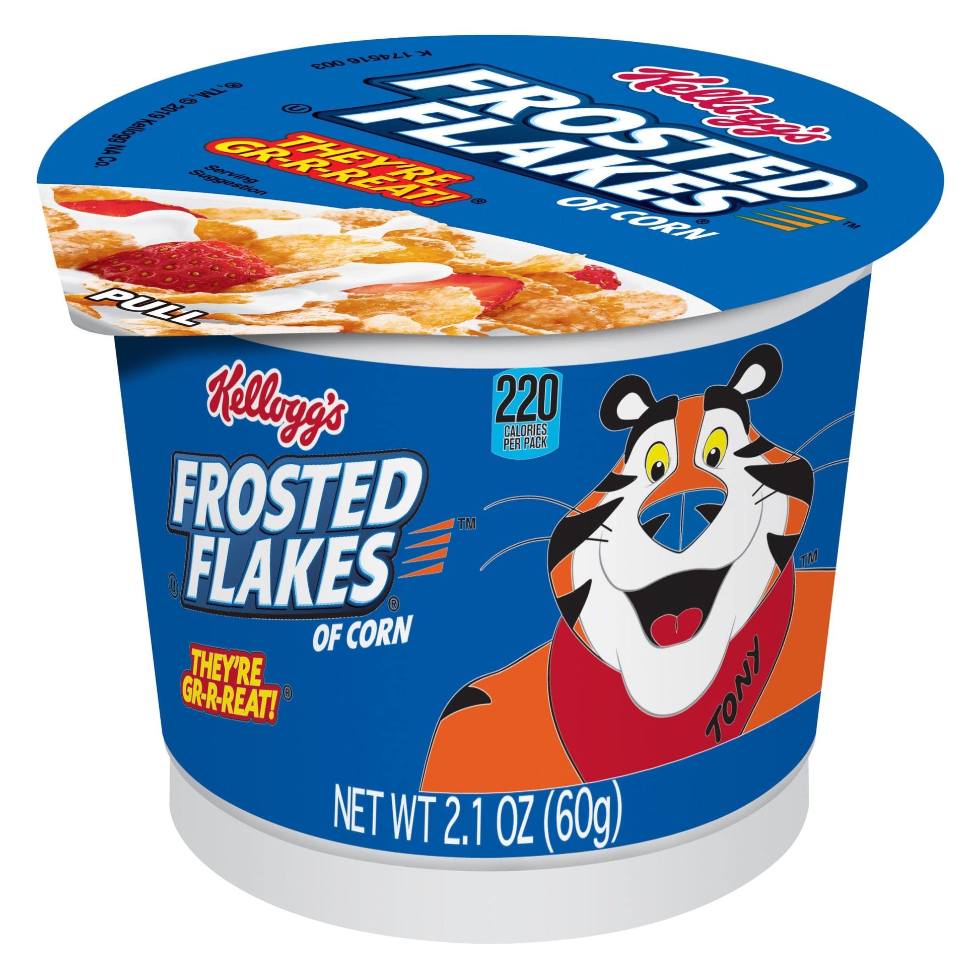 Frosted Flakes Breakfast Cereal Cups, Good Source of 8 Vitamins, 2.1 Ounce (Pack of 60), Model 3800006357