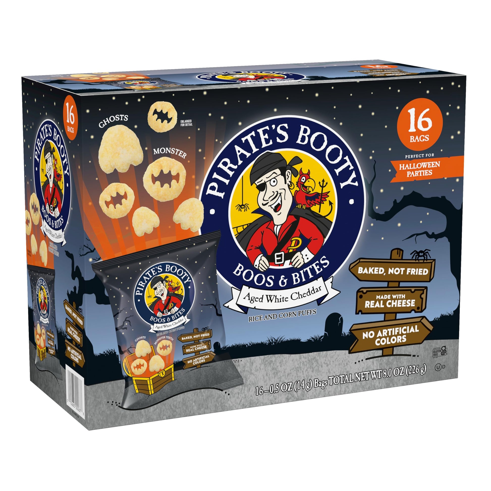 Pirates Booty Boos & Bites, Trick or Treat Snack Bags, Gluten-Free Snacks, 0.5oz, 16 Count